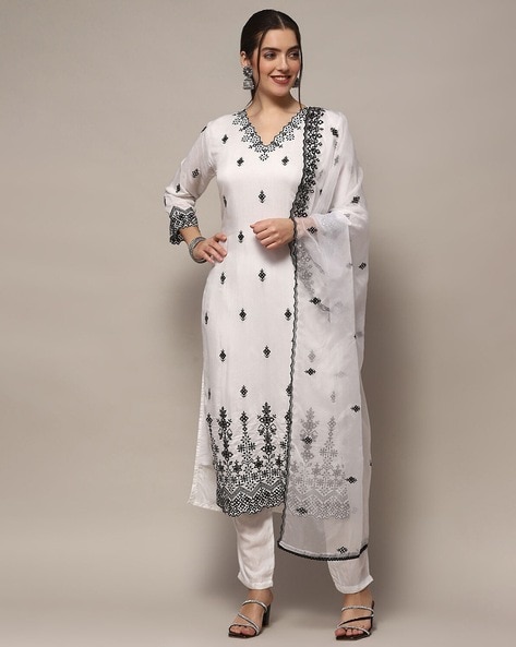 Women Floral Embroidered 3-Piece Dress Material Price in India
