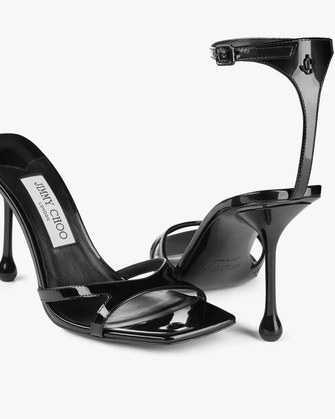 Buy Jimmy Choo Ixia Sandal 95 Patent Leather Sandals | Black Color