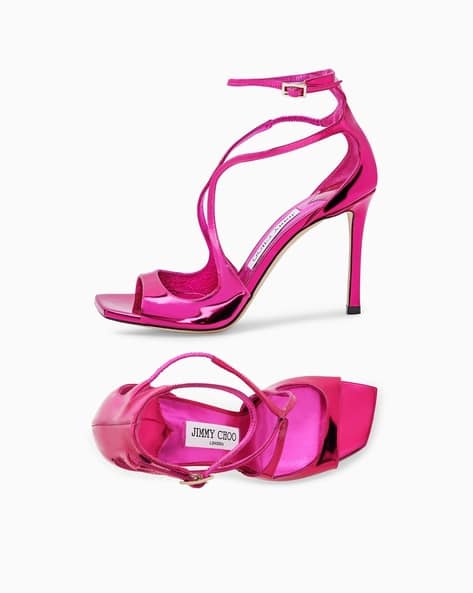Buy Jimmy Choo Azia 95 Liquid Metal Sandals | Pink Color Women
