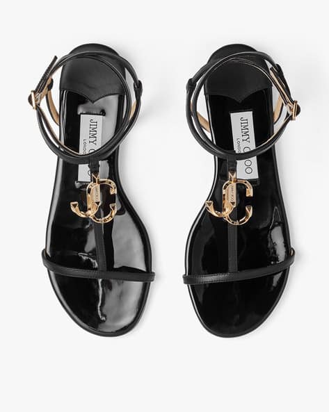 Buy Jimmy Choo Alodie Logo Flat Sandals | Black Color Women