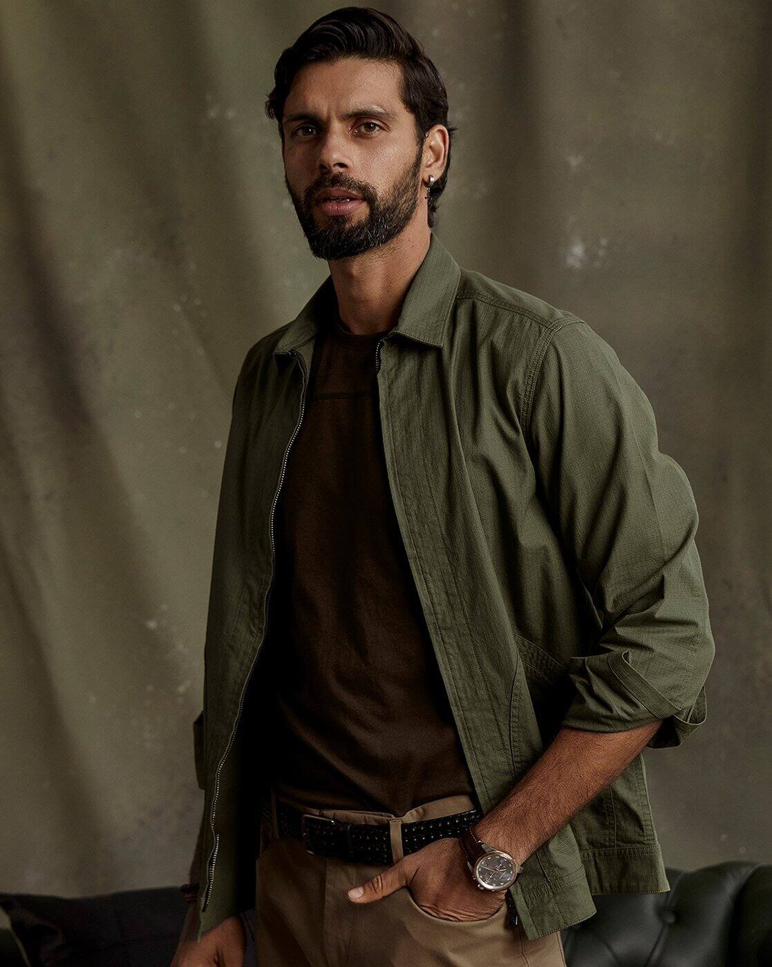 Buy Andamen Men Zip Opening Overshirt | Olive Green Color Men
