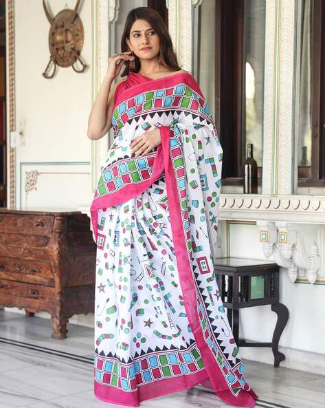 Women Printed Saree with Blouse Piece