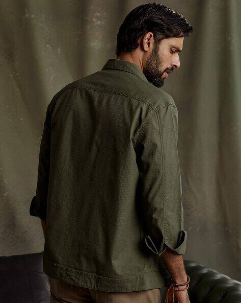 Buy Andamen Men Zip Opening Overshirt | Olive Green Color Men