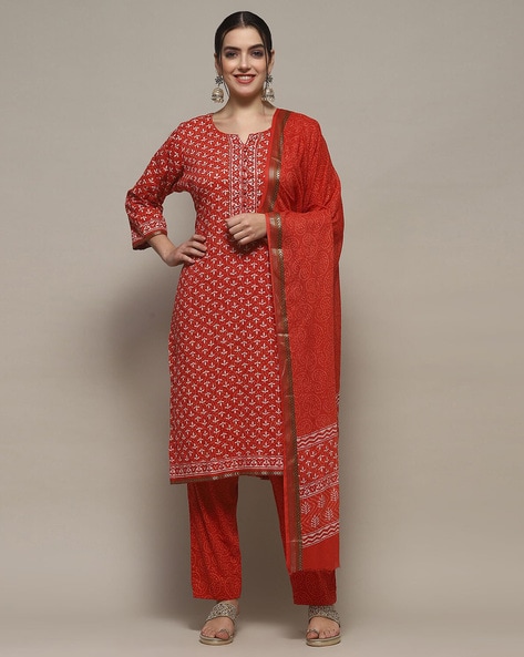 Women Block Print 3-Piece Dress Material Price in India