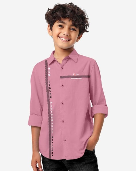 Boys Regular Fit Shirt with Spread Collar