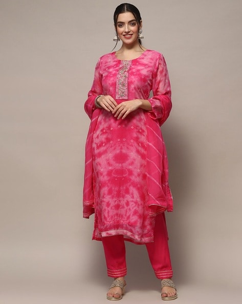 Women Tie & Dye 3-Piece Dress Material Price in India