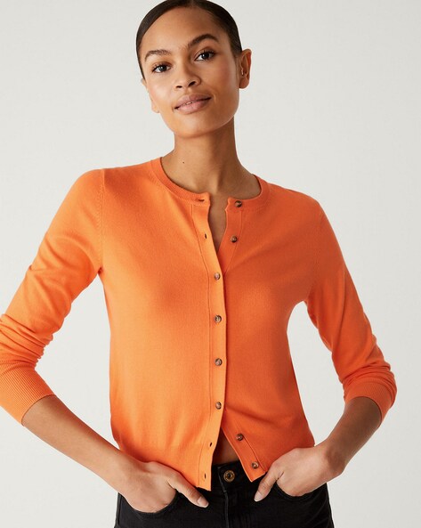 Orange cardigan sweaters women's hotsell