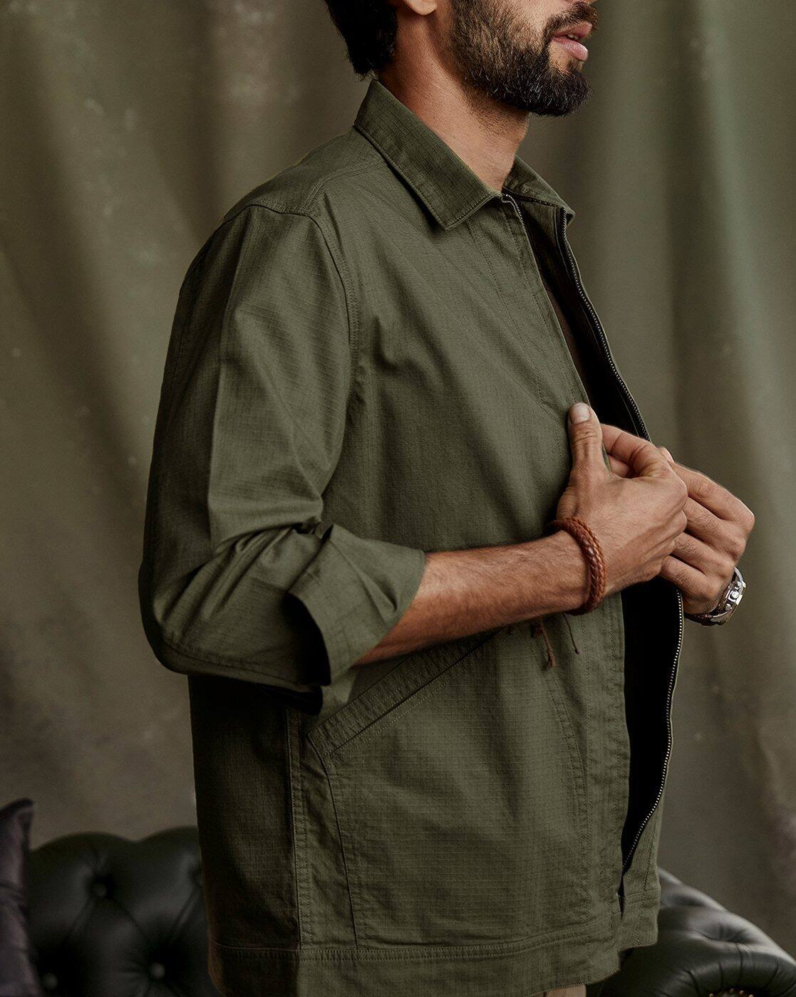 Buy Andamen Men Zip Opening Overshirt | Olive Green Color Men
