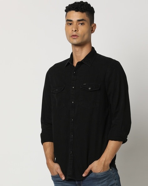 Men Light-Wash Regular Fit Shirt