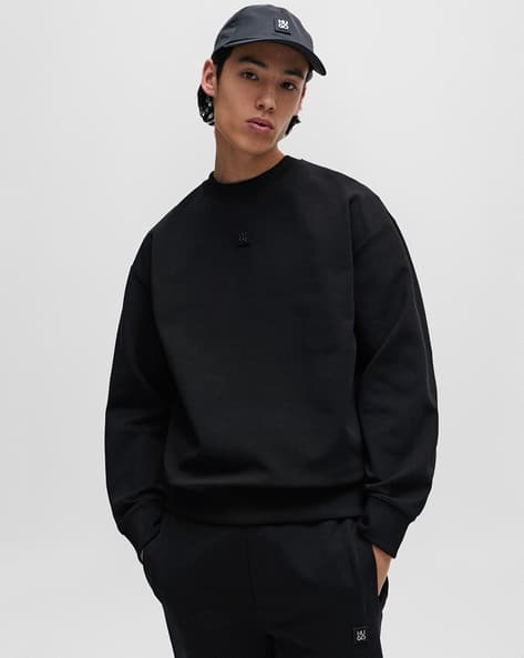 Buy HUGO Stretch Cotton Stacked Logo Regular Fit Sweatshirt  