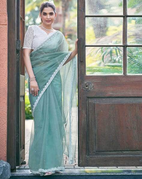 Women Satrani Net Saree with Lace Border