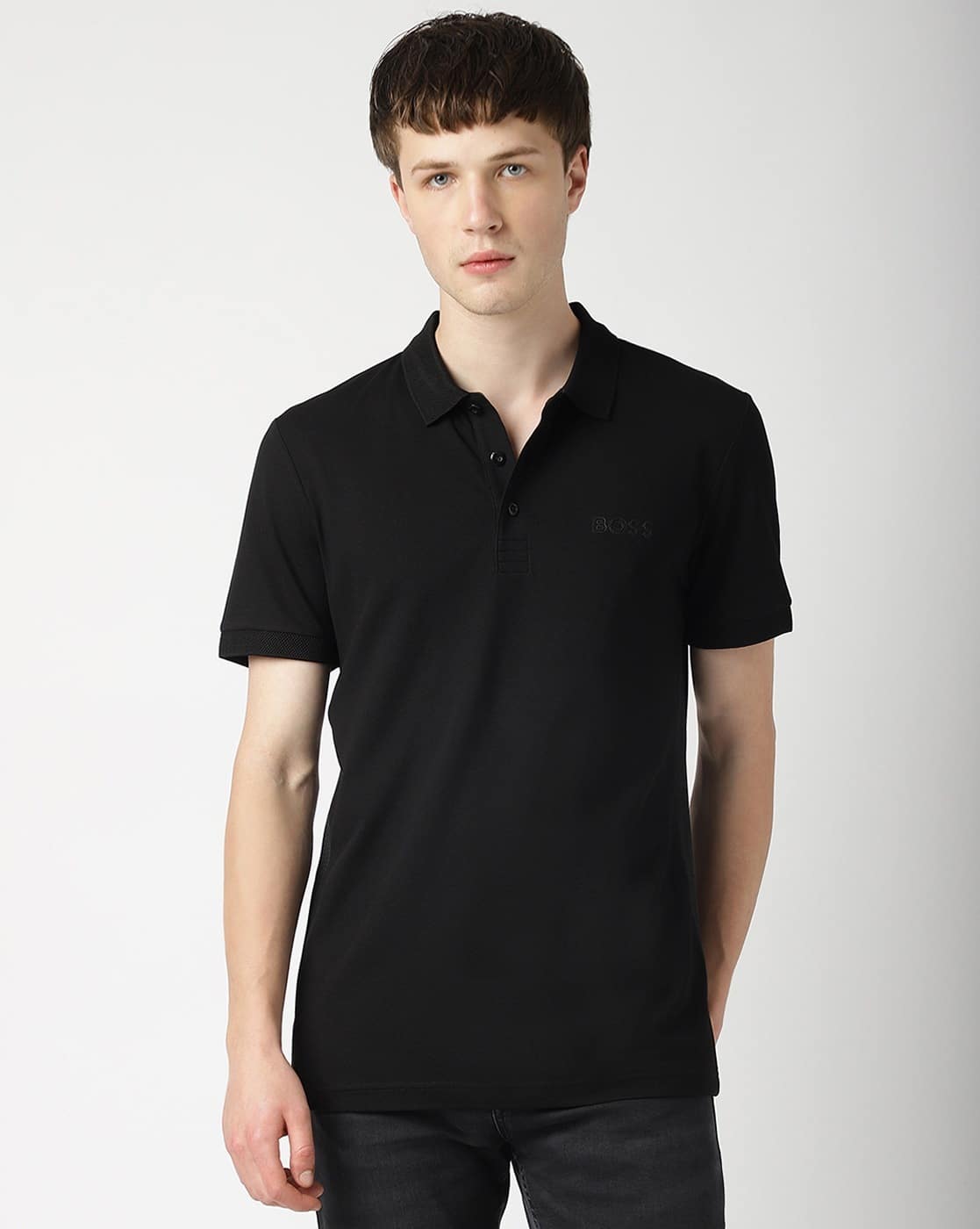 Buy BOSS Mesh Logo Slim Fit Polo T-Shirt | Black Color Men | AJIO LUXE
