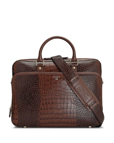 Men Croc-Embossed Genuine Leather Laptop Bag