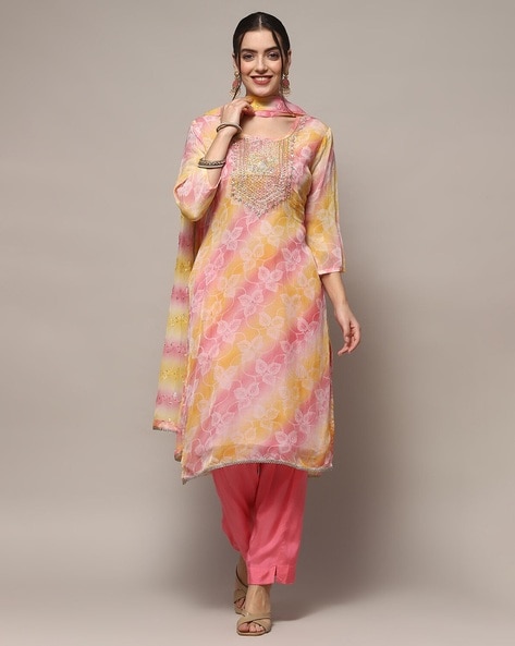 Women Leaf Print 3-Piece Dress Material Price in India