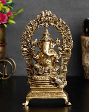 ecraftindia Lord Ganesha Sitting on Throne Brass Handcrafted Idol-picture-6