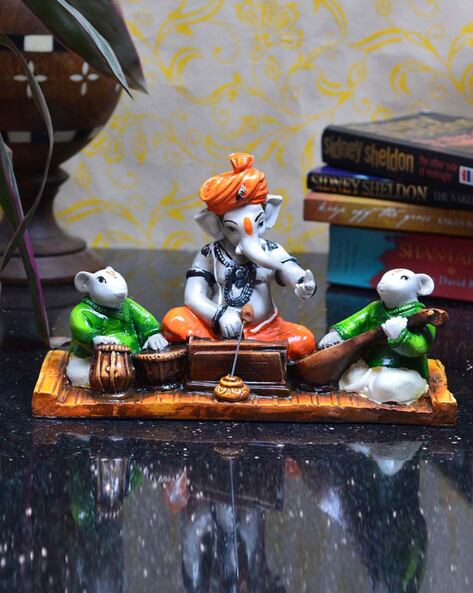 Ecraftindia Polyresin Lord Ganesha Playing Harmonium with 2 Rats