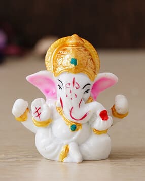 White Lord Ganesha Idol with Golden Mukut-image-46