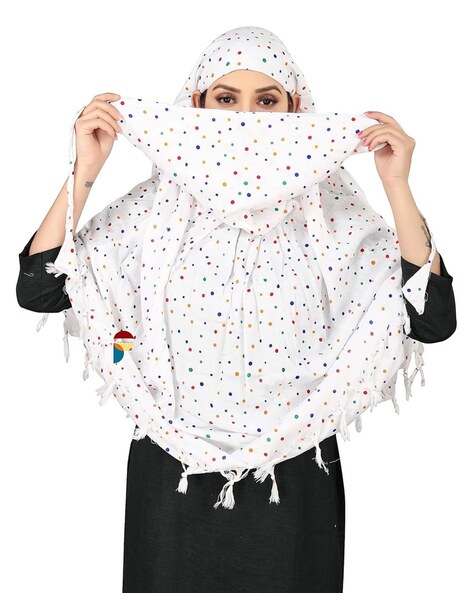 Women Polka-Dot Print Scarf with Tassels Price in India