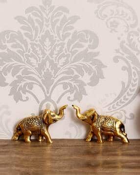 ecraftindia Set of 2 Golden Elephants Metal Animal Figurine Decorative Showpieces-picture-13