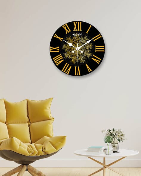 Olive Tree Leaf Print Round-Shaped Wooden Analogue Wall Clock