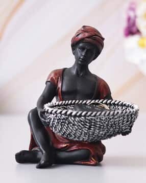 Sitting Man Statue Carrying Basket in Hands