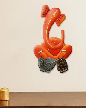 ecraftindia Lord Ganesha Playing Dholak Handcrafted Iron Wall Hanging-picture-10