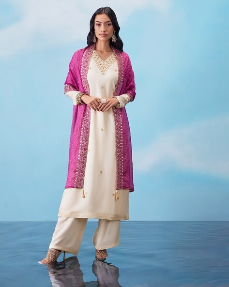 Buy online Yellow Chanderi Cotton Unstitched Suit from Suits & Dress  material for Women by Soch for ₹1719 at 25% off | 2024 Limeroad.com