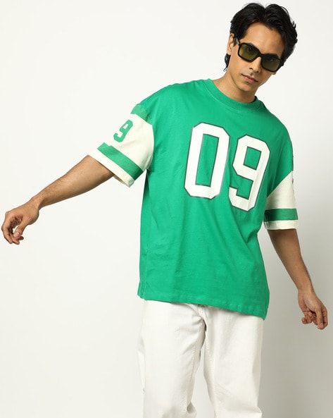 Men Numeric Print Oversized Fit Crew-Neck T-Shirt