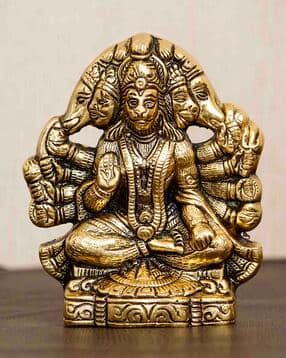 Golden Panch Mukhi Hanuman Metal Decorative Showpiece