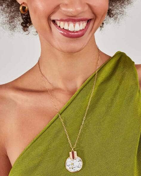 Women Gold-Plated Stone-Studded Pendant with Chain