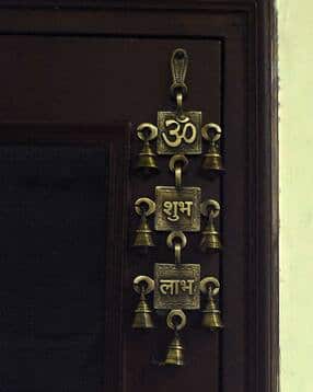 ecraftindia Om Shubh Labh Brass Wall Hanging Bells-picture-40