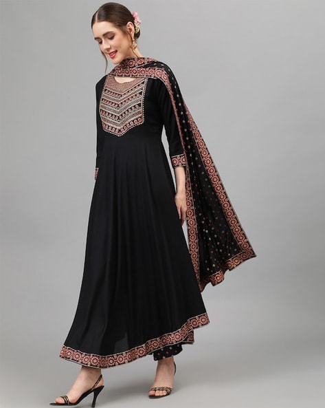 Women Floral Print Anarkali Kurta Suit Set Price in India