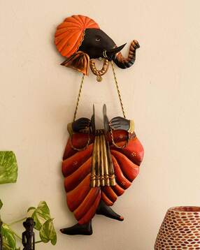 Lord Ganesha Playing Manjeera Wall Hanging