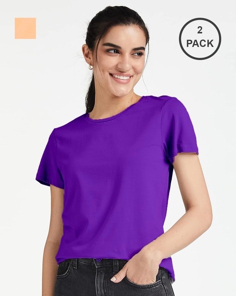 COLOR CAPITAL Women Pack of 2 Slim Fit Cotton Tops