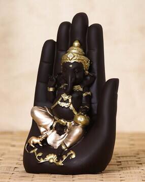 Golden Handcrafted Palm Ganesha Decorative Showpiece