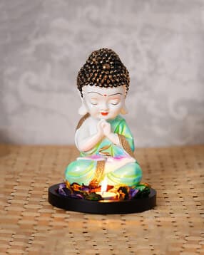 ecraftindia Praying Monk Buddha with Wooden Base-picture-34