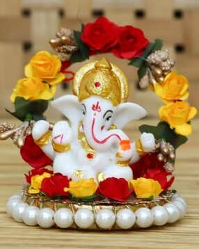 Lord Ganesha Idol on Decorative Handcrafted Plate for Home & Car