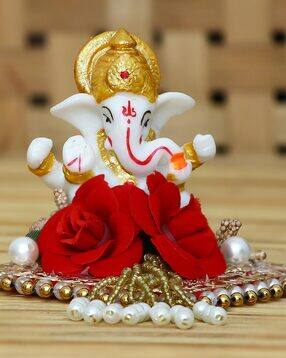 Lord Ganesha Idol on Decorative Handcrafted Plate for Home & Car