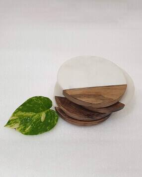 homearte india Set of 4 Marble & Wooden Tea Coaster-picture-23