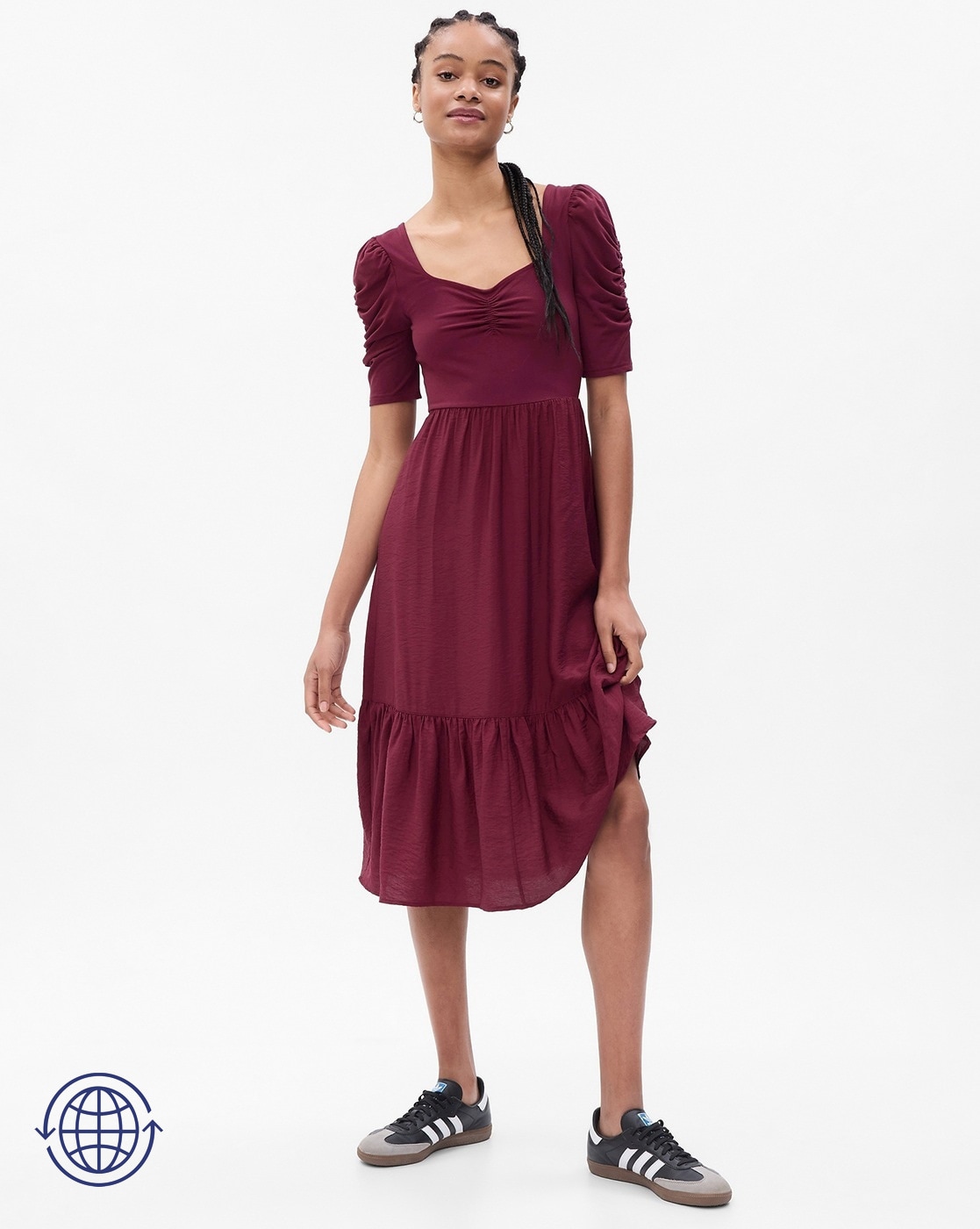 Sweetheart-Neck Relaxed Fit Tiered Dress