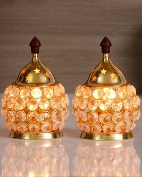 ecraftindia Set of 2 Crystal and Brass Akhand Diya-picture-35