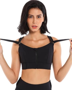 Ouno Padded Straps Sports Bra for Women Zip Front Workout Yoga Bras, 3 Pack:  Black Nude Navy, Medium fits 30B 30C 30D 32A price in UAE,  UAE