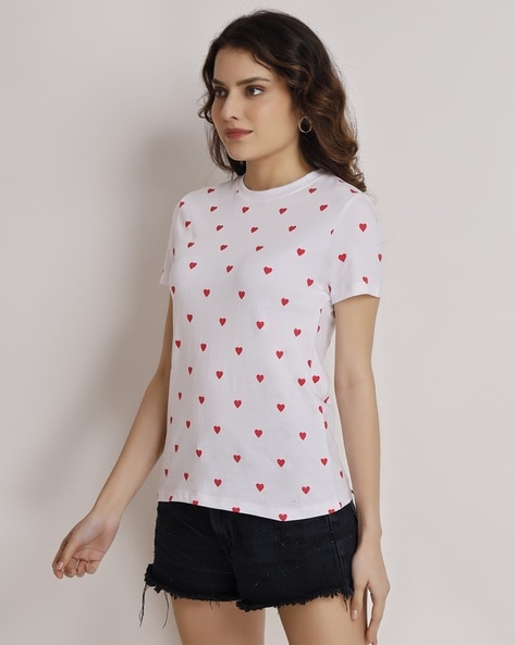 Heart print t shirt on sale