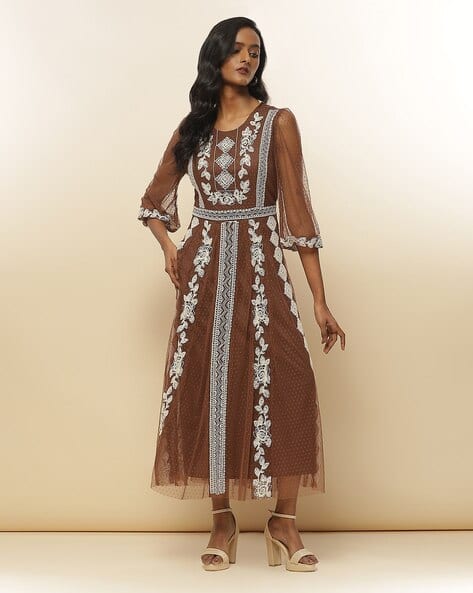 sachin and babi light blue dress Ritu Kumar Off White Embroidered Dress