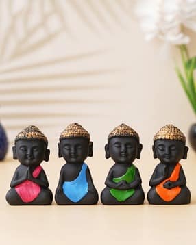 Set Of 4 Little Monk Buddha Statues-image-8