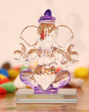 Purple & Transparent Double Sided Crystal Car Ganesha Showpiece