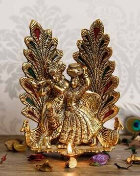 Radha Krishna Idol Metal Decorative Diya Showpiece