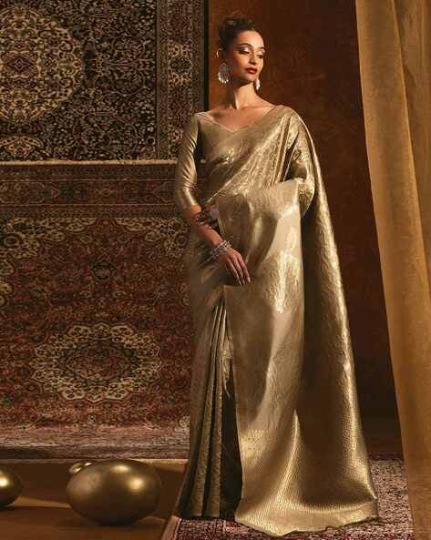 Olive Tussar Woven Designs Saree With Tassels at Soch