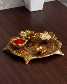 ecraftindia Pooja Thali with 3 Bowls and 1 Diya-picture-17