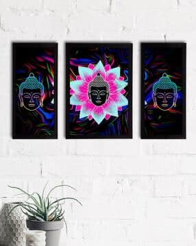 ecraftindia Set of 3 Meditating Lord Buddha Satin Matt Textured UV Art Painting-picture-52